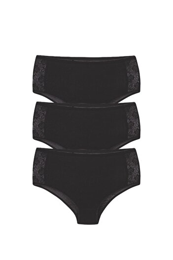 Şahin Women's Black Lace Side Panties - Economical Pack of 3