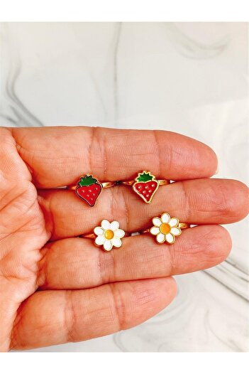 Yeşim Aksesuar 4 Adjustable Strawberry Daisy Children's Rings