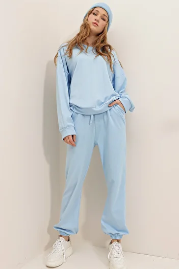 Trend Alaçatı Stili Γυναικεία Baby Blue Crew λαιμόκοψη ελαστική μέση και πόδι με δύο νήματα Basic σετ αθλητικής φόρμας ALC-507-669-001