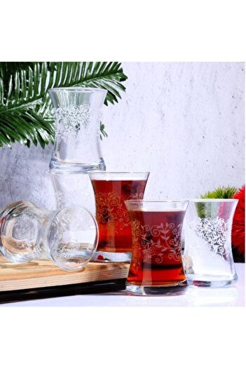 Emr züccaciye Twiner Embroidered Tea Glass Set of 6 Tea Glasses