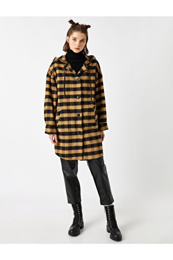 Koton Women's Brown Plaid Coat 1KAL58176IW