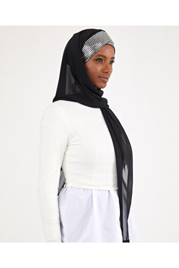 Differenza Triangle Chiffon Scarf - Black Silver