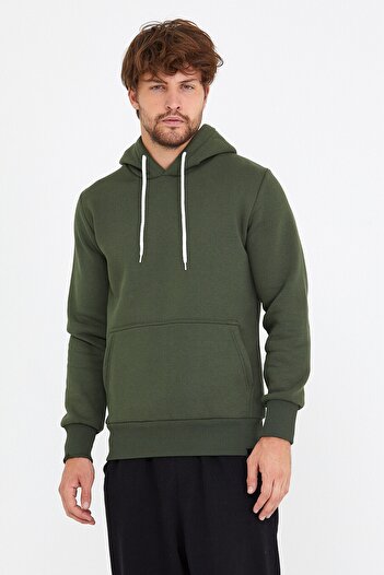 AMAZING CRASH Khaki Unisex Hooded Kangaroo Pocket Basic Sweatshirt