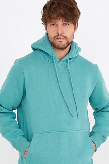 AMAZING CRASH Water Green Unisex Hooded Kangaroo Pocket Basic Sweatshirt