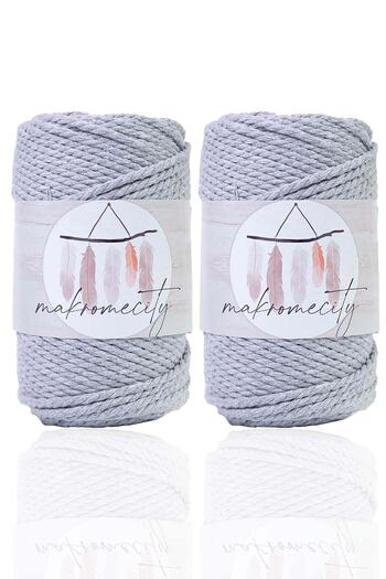 Makromecity Premium 3 Twist Cotton Macrame Thread 3mm Three Twist Screening Macrame Rope 250 Gr Set of 2 2 Gray