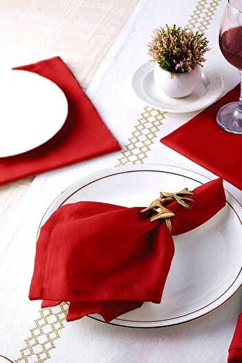 Bc Home 12'li Kırmızı Yılbaşı Kumaş Sofra Peçetesi ( 12 Adet 40 X 40cm)