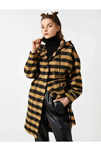 Koton Women's Brown Plaid Coat 1KAL58176IW