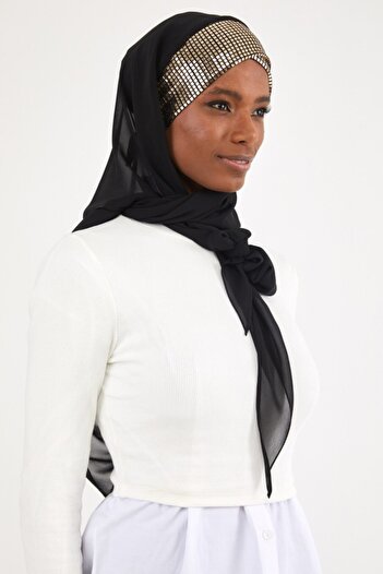 Differenza Triangle Chiffon Scarf Black Gold
