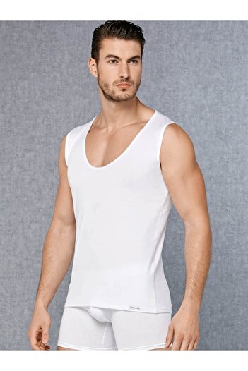 Doreanse Men's White Modal Wide Collar Zero Sleeve Tank Top