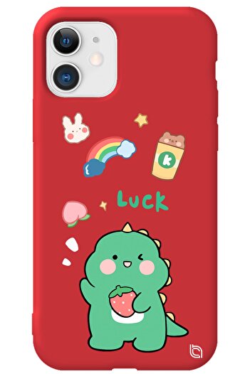 WANNA PROTECT Iphone 11 Kırmızı Renkli Dinazor Içi Kadife Desenli Silikon Telefon Kılıfı