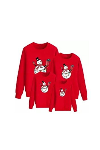 HediyeMania Long Sleeve Christmas T-Shirt 4-Piece Family Combination Mother Father Kids Cotton Standard T-Shirt Printed