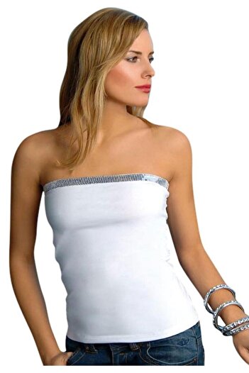 Anıt Stretchy Strapless Sequined Cotton White Plain Women's Strapless Luxury New Season Undershirt