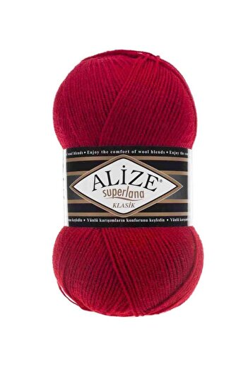 Alize Superlana Classic 056 Red Vest Cardigan Sweater Yarn 25% Wool 100 Gr 280 Meters