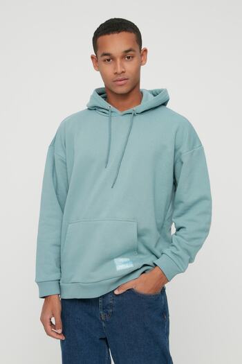 Trendyol Collection Μέντα Oversize/Φαρδιά κοπή με κουκούλα Fleece/Ζεστό φούτερ TMNAW21SW2005