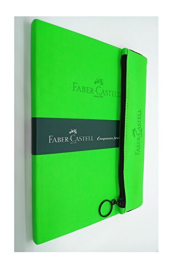 Faber Castell A5 Дневник от синтетична кожа без дата и калъф за моливи от синтетична кожа в неоново зелено