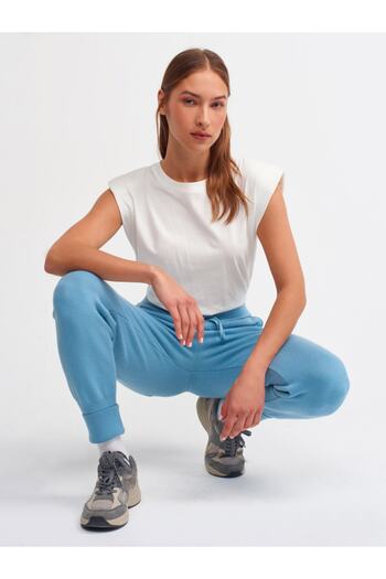 Dilvin 2561 Belted Waist Side Pocket Knitwear Trousers-blue
