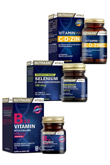 Nutraxin Vitamin Max C- D- Zinc + B12 - 60 Dilundary Tablets + Selenium + 1 Sachet Collagen