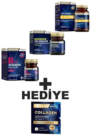 Nutraxin Vitamin Max C- D- Zinc + B12 - 60 Dilundary Tablets + Selenium + 1 Sachet Collagen