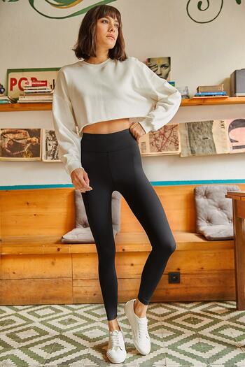 Olalook Women's Black High Waist Ribbed Tights TYT-19000069