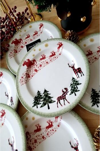 CASA DE BELLA Christmas Patterned Porcelain Cake Plate for 6 People