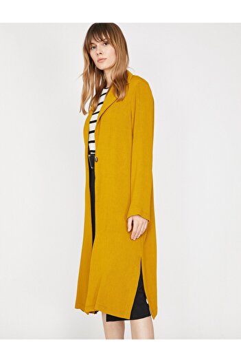 Koton Women's Yellow Classic Collar Trench Coat