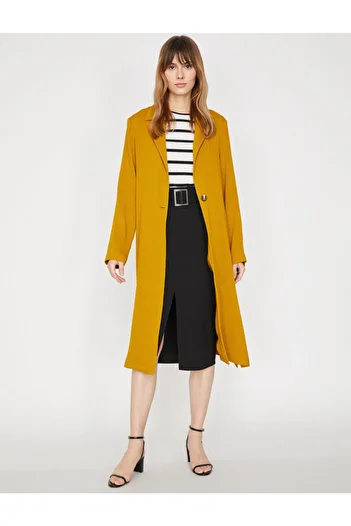 Koton Women's Yellow Classic Collar Trench Coat