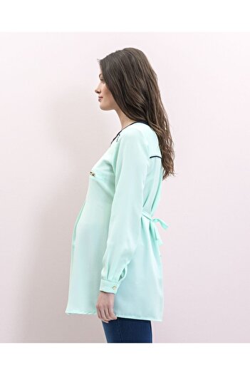 Even Fashion Hamile Giyim Women's Green Collar Zippered Long Sleeve Maternity Blouse