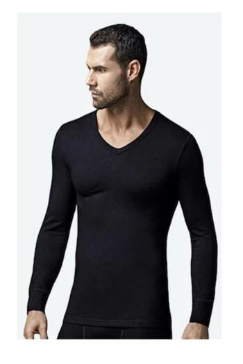 Berrak 758 Men's Black V-Neck Thermal Underwear Body