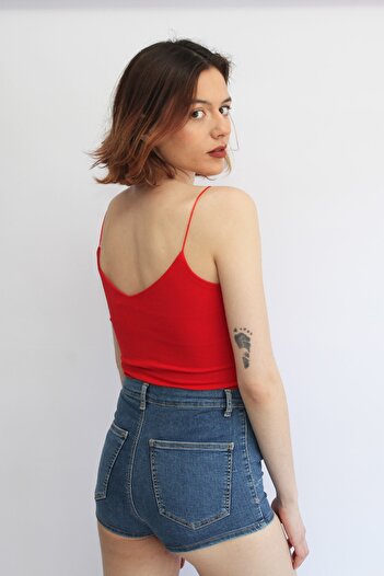 Rosse Butik Women's Red Rope Strap V-Neck Tank Top