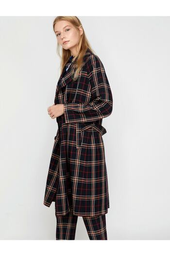 Koton Women's Navy Blue Trench Coat 9KAK05504UW