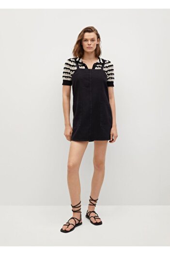 MANGO Woman Women's Black Denim Pocketed Jeans Gilet Dress