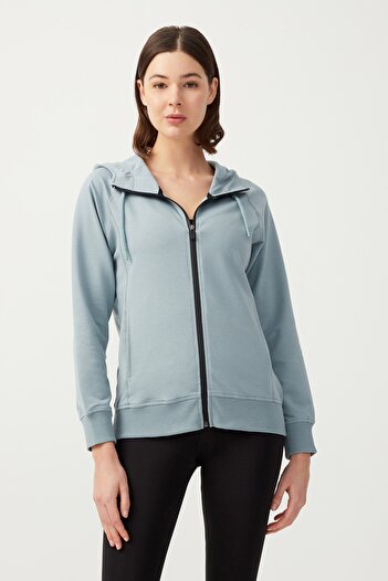 Los Ojos Women's Blue Gray Hooded Zippered Sweatshirt Tracksuit Top