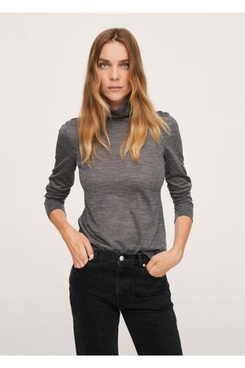 MANGO Woman Γυναικείο μακρυμάνικο μπλουζάκι με μεσαίο λιωμένο γκρι ζιβάγκο