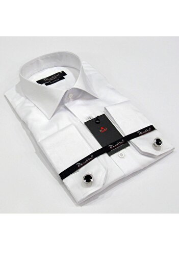 Dicotto White 8 Drop Micro Fabric Cufflinks Slim Fit Men's Shirt - 197-1