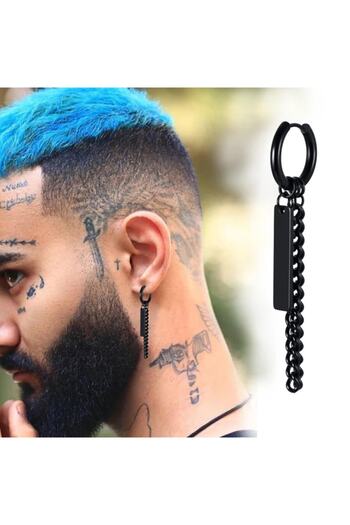 The Collection Men's Women's Steel Pendant Black Stick Earrings