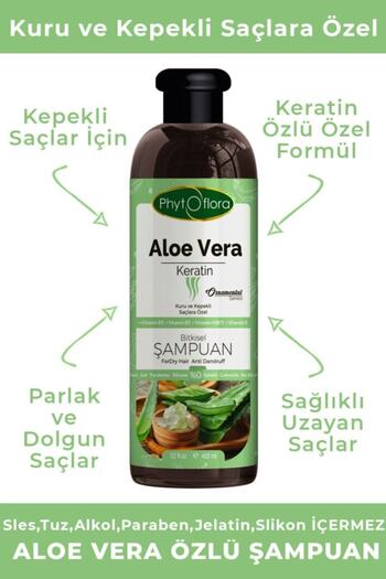 Phytoflora Salt-Free Herbal Shampoo with Aloe Vera and Keratin Addition, Special for Dry and Dandruffed Hair 400 ml