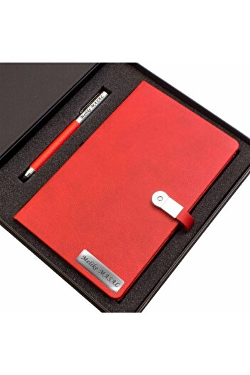 hediyerengi 16 GB Memory USB Notebook and Pen Set Red