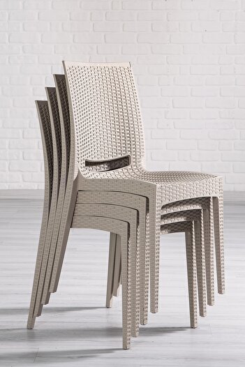 SANDALİE Rattan Large Cappucino Masa Takımı Bahçe&balkon 1 Masa + 6 Sandalye