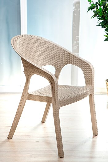 SANDALİE Garden Rattan Cappucino Masa Takımı Bahçe&balkon - 1 Masa 4 Sandalye
