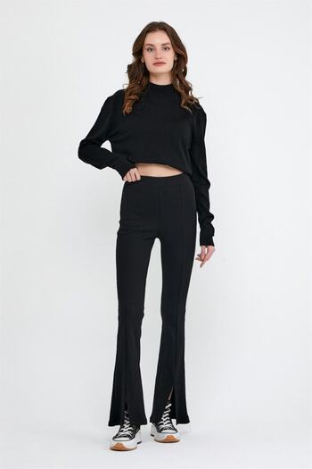 ESPİNA Women's Camisole Slit Leggings Trousers Black