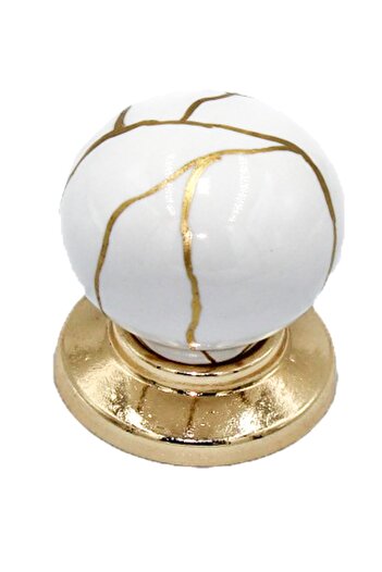 Porcellana Perla Hand Decor- Porcelain Handle Cabinet Drawer Furniture Kitchen Child Handle Ruby Button -white-gold-stk1075