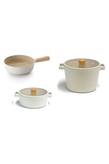 NEOFLAM Fika Cast Aluminum 5 Piece Cookware - Pan Set Beige