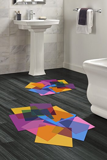 Alanur Home Laser Cut Djt 2-Piece Washable Non-Slip Base Bathroom Mat Toilet Seat Set S6508 Figured Colorful