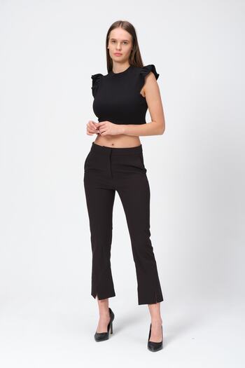 PUNKY CAT Women's Black Sleeve Ruffle Knitted Blouse