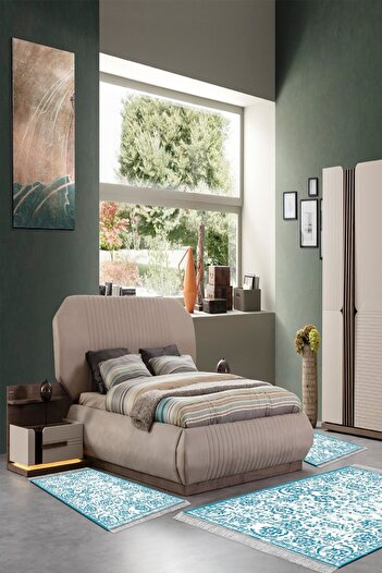 Alanur Home Eko Trend Djt Мийний нековзний піддон 3-х частинний комплект для спальні 744 Vintage Blue