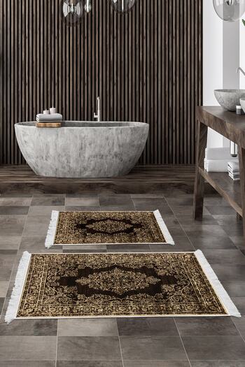 Alanur Home Eko Trend Djt 2 Piece Washable Non-Slip Base Bathroom Mat 761 Ottoman Brown (50 X 80 - 40 X 50)