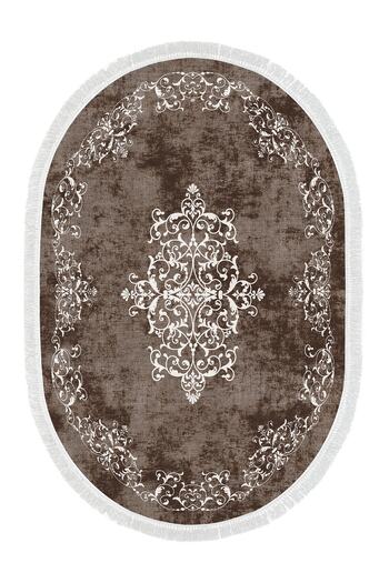 Alanur Home Eko Trend Djt 2 Piece Washable Non-Slip Base Oval Bathroom Mat 616 Classic Brown (50 X 80 - 40 X 50)