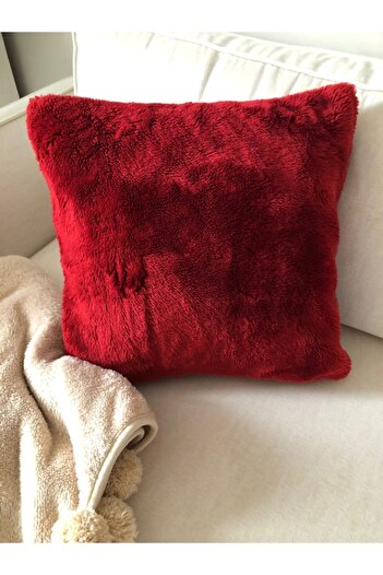 sevaradekor Plush Throw Pillow Cover Red
