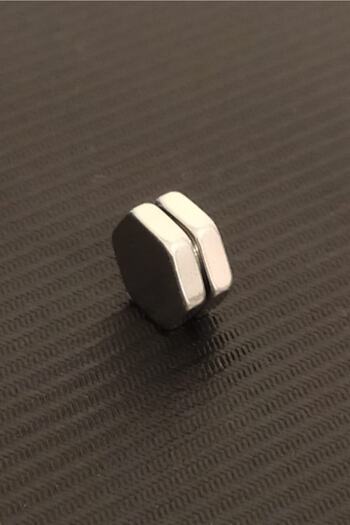 The Collection Silver Hexagonal Magnet Men's Earrings 1 Piece 8 Mm Magnet Steel Magnetic