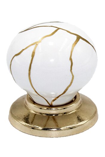 Porcellana Perla Hand Decor- Porcelain Handle Cabinet Drawer Furniture Kitchen Child Handle Ruby Button -white-gold-stk1075